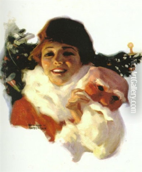 Beautiful Woman Removing Santa Claus Mask Oil Painting - Ronald Lee Anderson