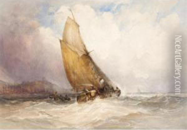 Shipping Off Scarborough Oil Painting - Charles Bentley