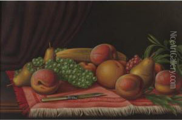 Still Life With Peaches, Pears And Grapes On A Table Oil Painting - Levi Wells Prentice