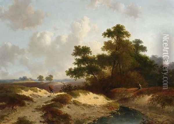 Figures in a Summer Landscape Oil Painting - Jan Evert Morel