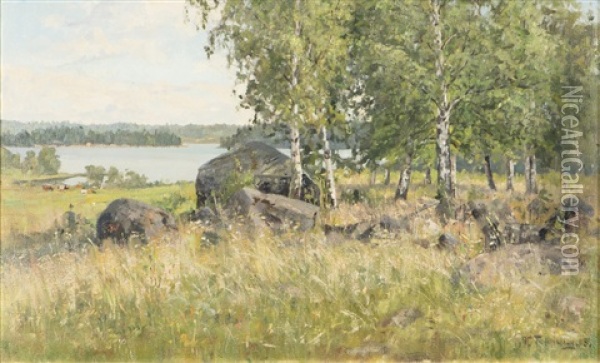 Birches Oil Painting - Woldemar Toppelius
