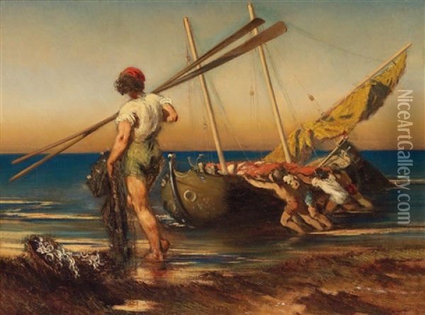 Neapolitanische Fischer Oil Painting - Anton Romako