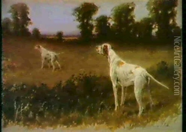 Pointer Backing A Point Oil Painting - Maud Earl