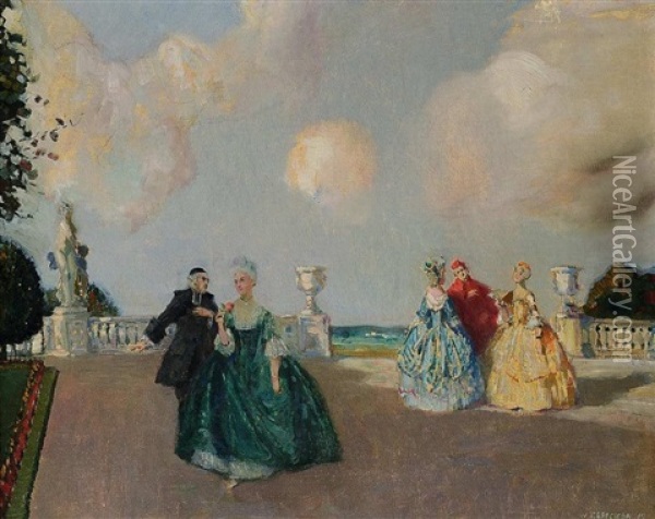 Rokokogesellschaft Auf Der Gartenterrasse Oil Painting - Walter Geffcken