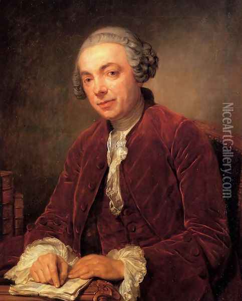 Portrait of Abraham de Roquencourt, half-length, in a red jacket and white foulard Oil Painting - Jean Baptiste Greuze