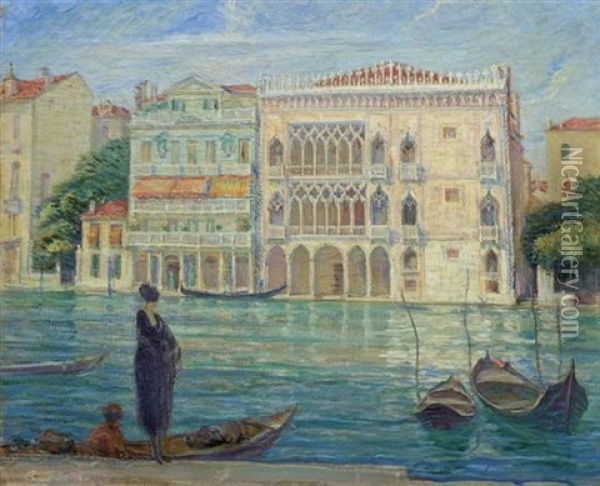 A Venetian Canal Oil Painting - Harriette Bowdoin