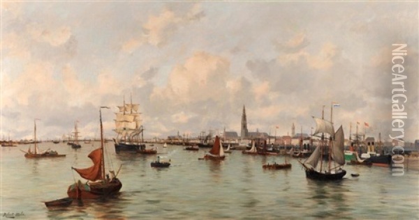 Vue Du Port D'anvers Oil Painting - Robert Charles Gustave Laurens Mols