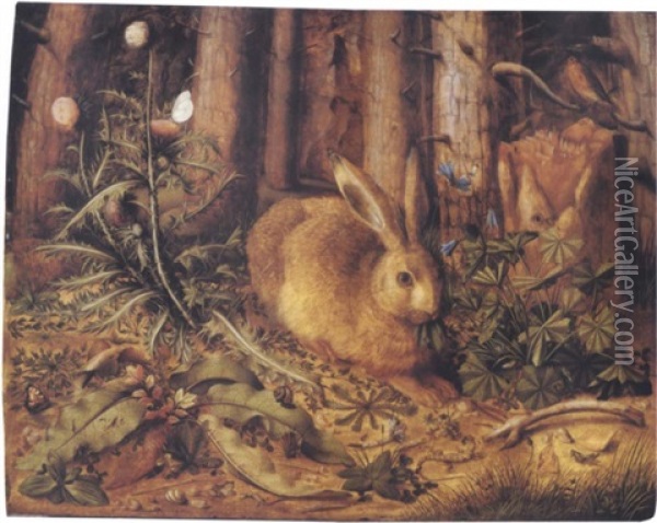 The Hare In A Forest Oil Painting - Hans Hoffmann