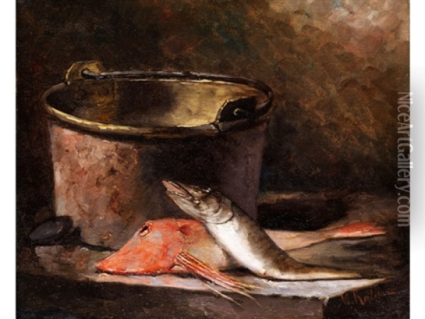 Fischstilleben Oil Painting - Yuliy Yulevich (Julius) Klever