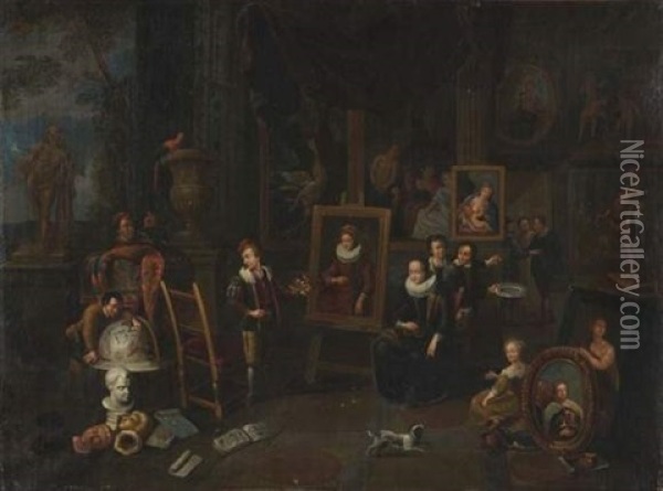 L'atelier Du Peintre (+ L'atelier Du Sculpteur; Pair) Oil Painting - Balthasar Van Den Bossche
