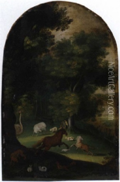 A Wooded Landscape With Orpheus Charming The Animals Oil Painting - Abel Grimmer
