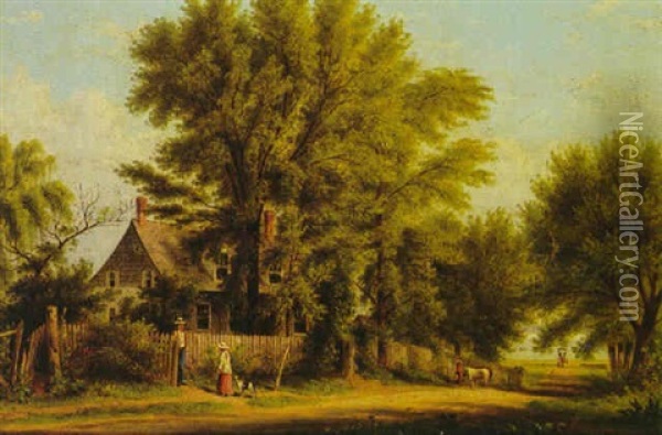 Long Island Homestead, Bowery Bay, L.i. Oil Painting - William Rickarby Miller