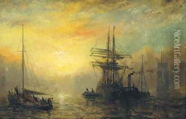 Towing out at dusk Oil Painting - Adolphus Knell