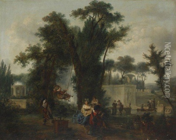 Les Jeux Dans Un Jardin Oil Painting - Jean-Louis Demarne