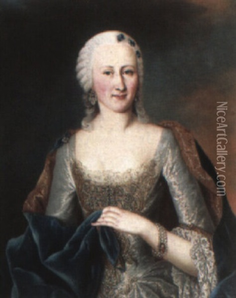 Portrait Of Princess Elizabeth Therese Of Lorraine, Half-length In Silver Oil Painting - Michael Christoph Emanuel Hagelgans