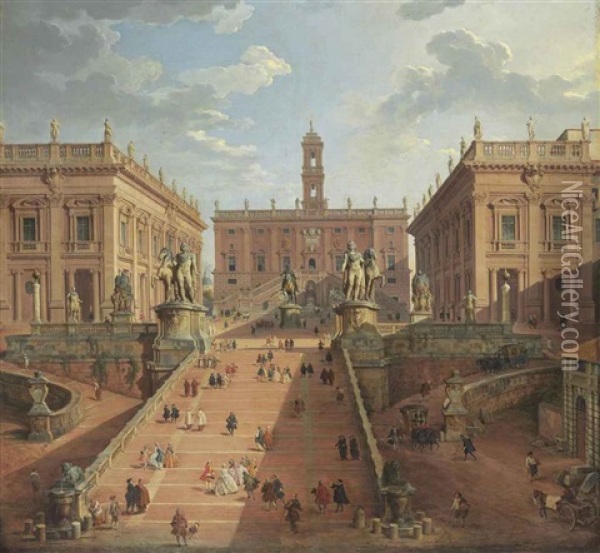 View Of The Campidoglio, Rome Oil Painting - Giovanni Paolo Panini