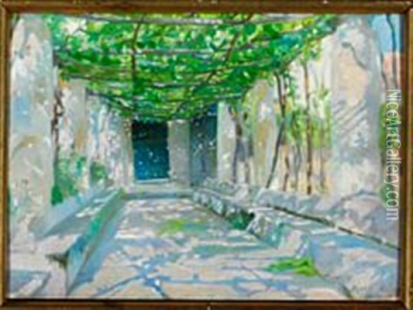 Sunny Pergola From Ravello Oil Painting - Marie Kroyer