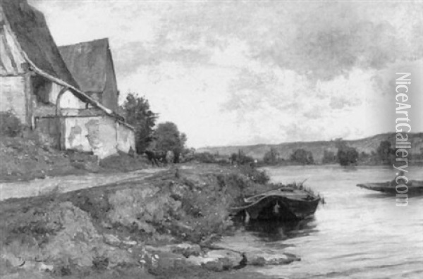 The Path By The River With Cottages Oil Painting - Alexandre Thiollet