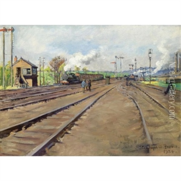 The Sidings Oil Painting - Stanhope Forbes