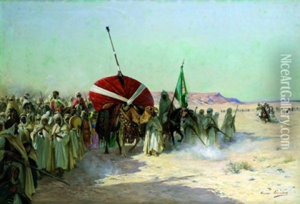 Procesion Nuptiale Dans Le Sud Algerien Oil Painting - Eugene Alexis Girardet