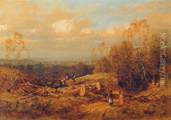 Woodcutters In An Extensive Landscape Oil Painting - Joseph Murray Ince