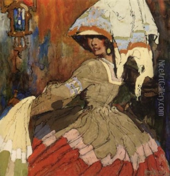 Beauty With A Parasol Oil Painting - Daniel Sayre Groesbeck
