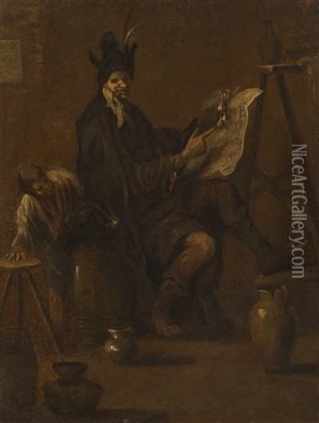 A Philosopher In His Study Oil Painting - Alessandro Magnasco