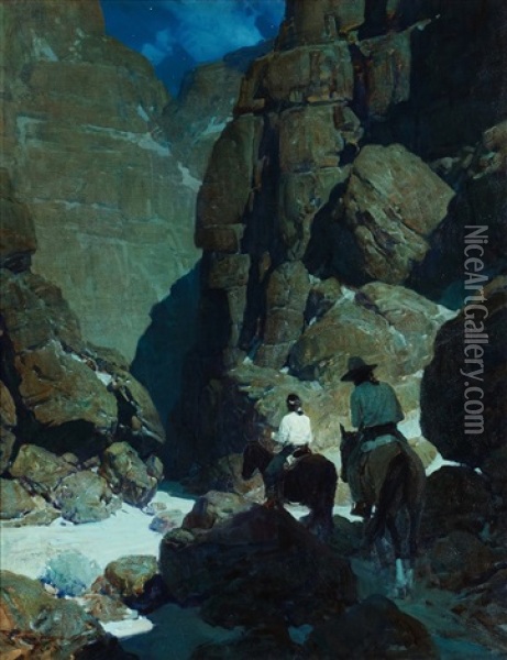 Moonlit Canyon Oil Painting - Frank Tenney Johnson