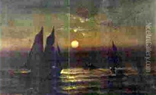 Moonlight Sailing Oil Painting - D.A. Fisher