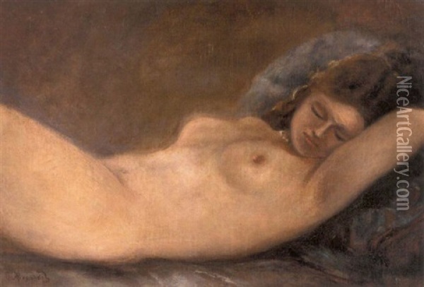 Reclining Nude Oil Painting - Albert Besnard
