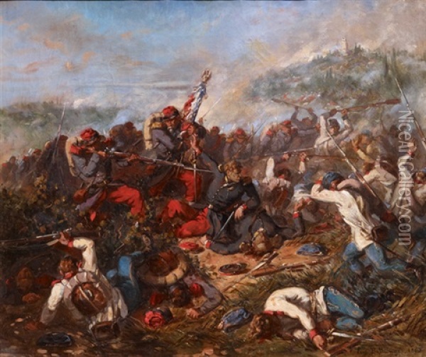 Bataille De Solferino Oil Painting - Eugene Alexandre Bellange