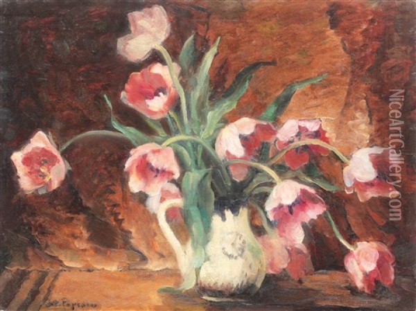 Char With Tulips Oil Painting - Stefan Popescu