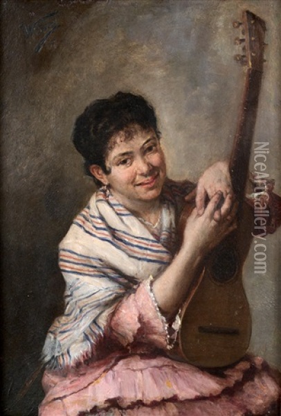 Joven Con Guitarra Oil Painting - Manuel Wssel De Guimbarda