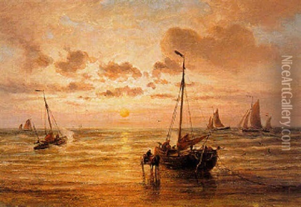 A Beach Scene Oil Painting - Cornelis Christiaan Dommelshuizen