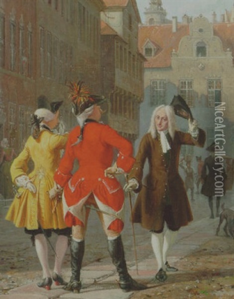 Holberg Gar Af Vejen For De To Narre Jacob Von Thybo Og Jean De France Oil Painting - Wilhelm Nicolai Marstrand