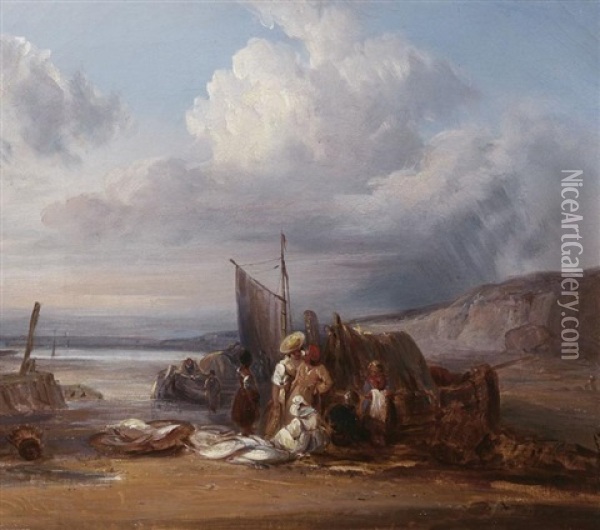 Fischer An Der Bretonischen Kuste Beim Verladen Des Fanges Oil Painting - Richard Parkes Bonington