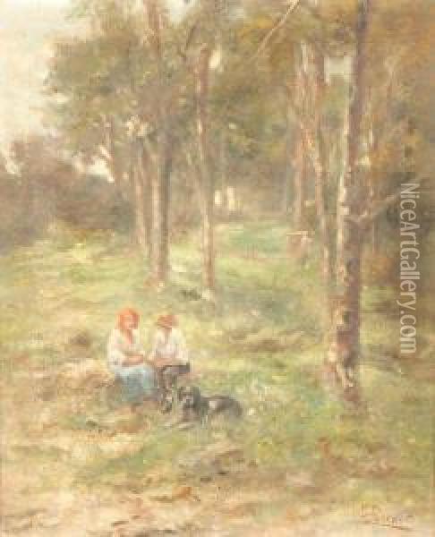 Coppia Con Cane In Campagna Oil Painting - Giuseppe Pecenco