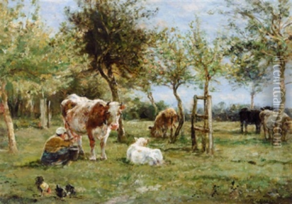 Kuhe Im Obstgarten Oil Painting - Willem Carel Nakken