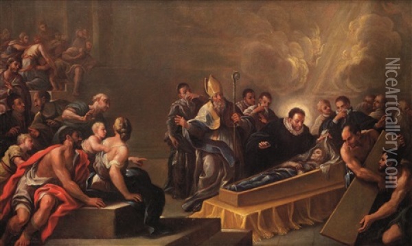 San Francesco Borgia Davanti Al Corpo Della Regina Isabella Di Castiglia Oil Painting - Paolo de Matteis