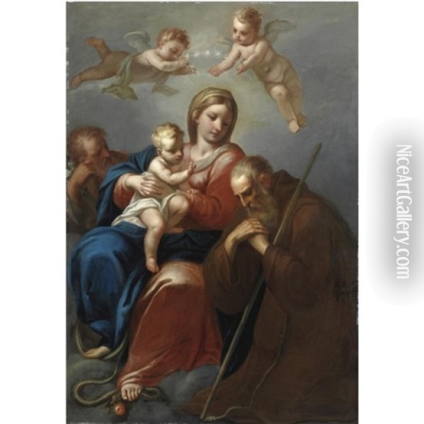 Madonna Col Bambino E San Francesco Oil Painting - Luigi Quaini