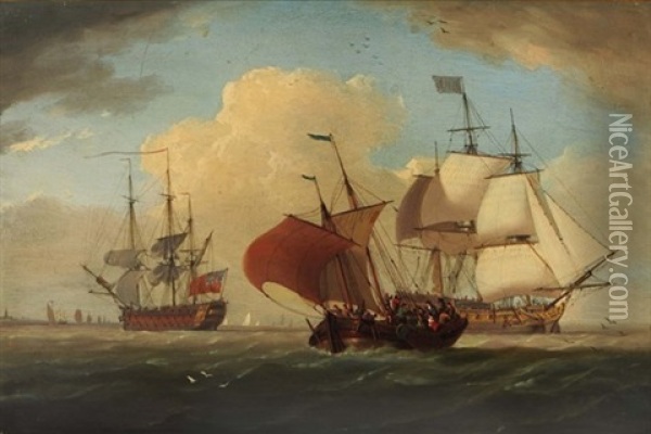 A Dutch Hooker With A Frigate And A Third Rate Oil Painting - William Anderson