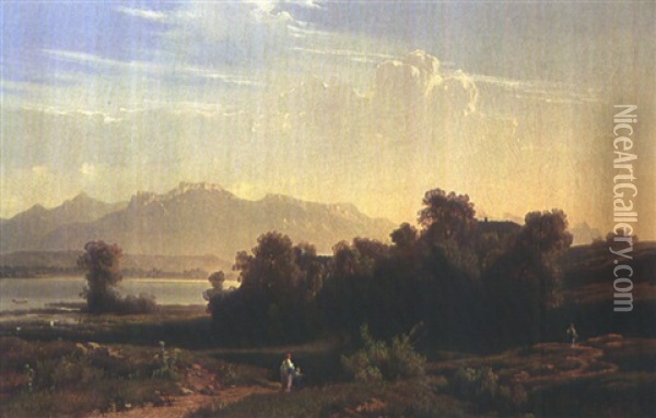 Chiemseelandschaft Mit Blick Auf Die Kampenwald Oil Painting - Jan (Johann Cornelius) Mali