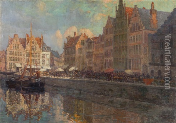 Gent, Korenlei Oil Painting - Alfons De Cuyper