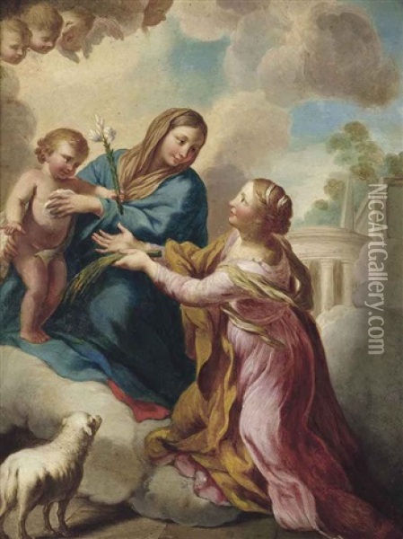 The Madonna And Child Appearing To Saint Agnes Oil Painting - Pietro da Cortona