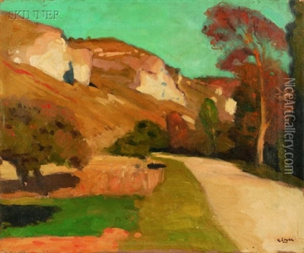 Road To Hillside (+ Panoramic View Of Bluffs; 2 Works) Oil Painting - Robert Henry Logan