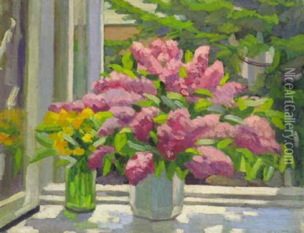 Blumenvase Am Fenster Oil Painting - Mikhael Varfolomeevich Leblan