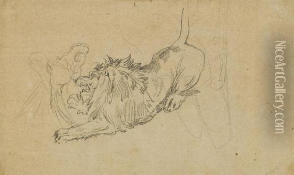 A Lion Attacking A Horse Oil Painting - Theodore Gericault