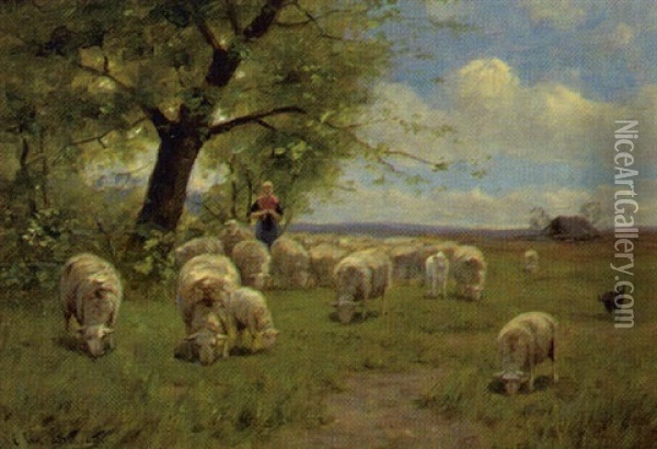 Die Schafherde Oil Painting - Cornelis van Leemputten