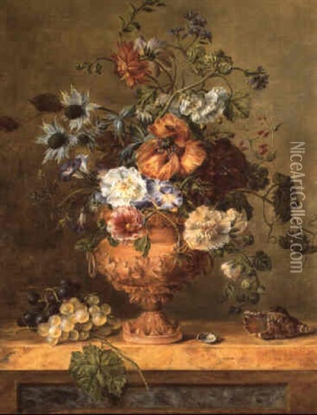 Bouquet De Fleurs Sur Un Entablement De Pierre Oil Painting - Petronella Woensel