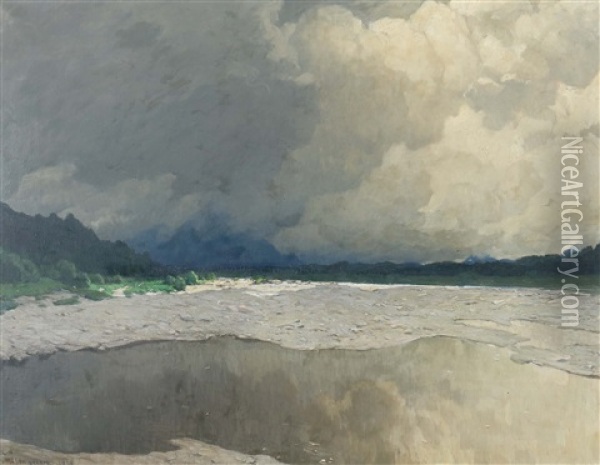 Aufziehende Gewitterwolken An Der Iller Oil Painting - Albert Stagura